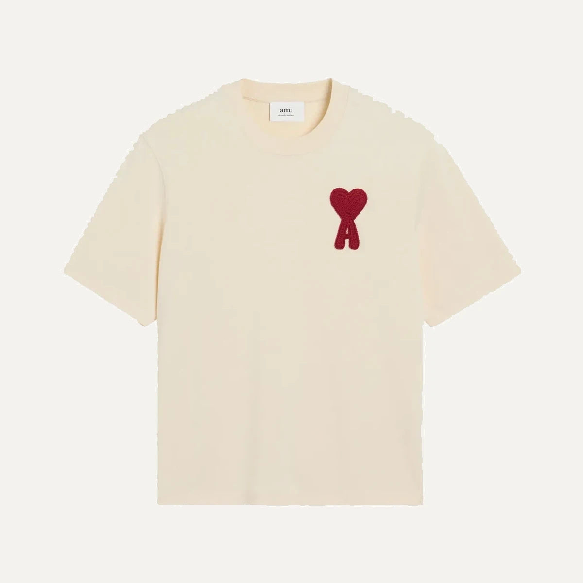 Tee-shirt AMI PARIS Beige Gros Coeur Rouge
